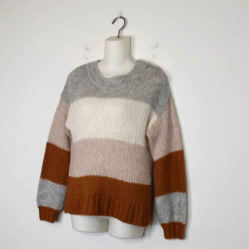 GAP Alpaca Wool Sweater Sz S Colorblock Slouchy Neutral Minimalist Boho